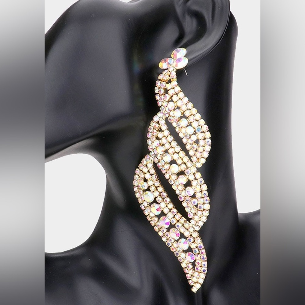 Oversized Pave Crystal Rhinestone Evening Earrings